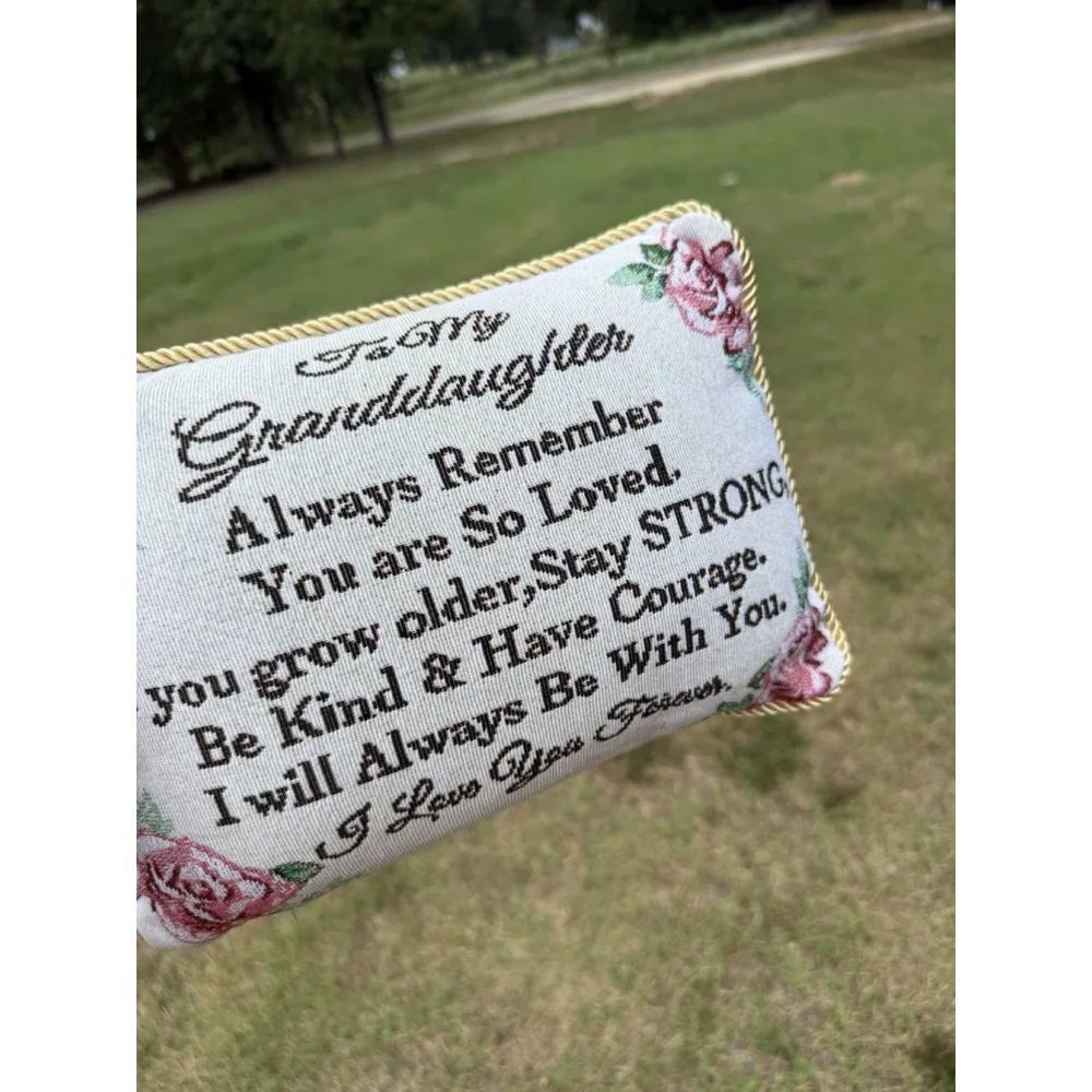To My Granddaughter Rope Style Trim Tapestry Accent Pillow Roses Double Sided